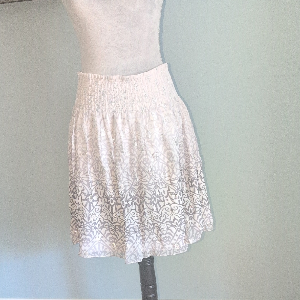 WHBM Smocked Metallic Sparkle Silk Skirt Ombre Large